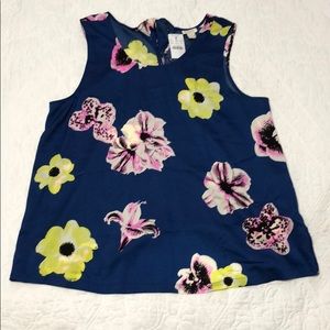 J Crew Navy Floral Top w/ Back Bow sz 12 NWT